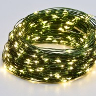 50 LED λαμπάκια σε σειρά με θερμό λευκό χρώμα φωτός πράσινο καλώδιο χαλκού & μπαταρίες 3xAA IP20 με μήκος 5m