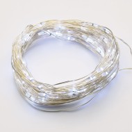 100 LED λαμπάκια  2,25W σε σειρά με χρονοδιακόπτη με ασημί καλώδιο χαλκού & μπαταρίες 3xAA IP44 με μήκος 10m