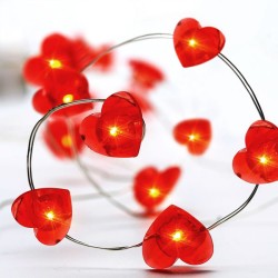 20 LED λαμπάκια 1.2W με σχέδιο καρδιά με ασημί καλώδιο χαλκού & κόκκινο χρώμα φωτός  IP20 με μήκος 2m