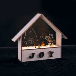 Ξύλινο led διακοσμητικό φωτιζόμενο WOODEN HOUSES με 6 LED λαμπάκια μπαταρίας με θερμό λευκό χρώμα φωτός