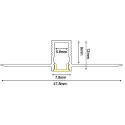 Προφίλ αλουμινίου LATE ULTRA MINI P129N 12x47.8mm χωνευτό με οπάλ κάλυμμα για λωρίδες και ταινίες 2m/pc