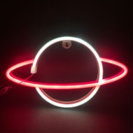 Διακοσμητικό φωτιστικό LED NEON πλανήτης 2.4W με λειτουργία μπαταρίας ή μέσω USB σε ψυχρό λευκό & κόκκινο χρώμα φωτός κατάλληλο για εσωτερικό χώρο IP20