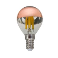 Λάμπα led filament σφαιρική Ε14 5W 230V ντιμαριζόμενη 2700k θερμό λευκό φως 620 lumen διάφανη με ροζ χρυσό  κάλυμμα