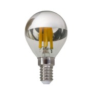 Λάμπα led filament σφαιρική Ε14 5W 230V ντιμαριζόμενη 2700k θερμό  λευκό φως 620 lumen διάφανη με ασημένιο κάλυμμα