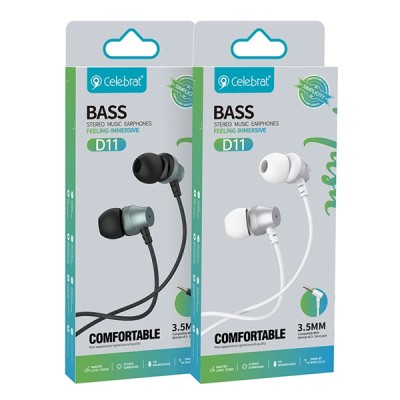 Ακουστικά ενσύρματα CELEBRAT earphones με μικρόφωνο D11 3.5mm με μήκος καλωδίου 1.2m σε μαύρο χρώμα
