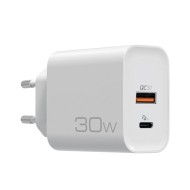 Universal οικιακός φορτιστής NOD USB-A QC3.0 & USB-C PD3.0 30W σε λευκό χρώμα