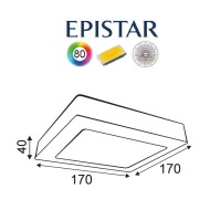 Led panel νίκελ ματ τετράγωνο επίτοιχο 14W 3000k θερμό φως δέσμης 120° 230V 950lm 30000h