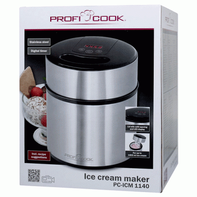 Παγωτομηχανή PROFI COOK PC-ICM 1140 1,8L με περίβλημα από ανοξείδωτο ατσάλι και οθόνη LED