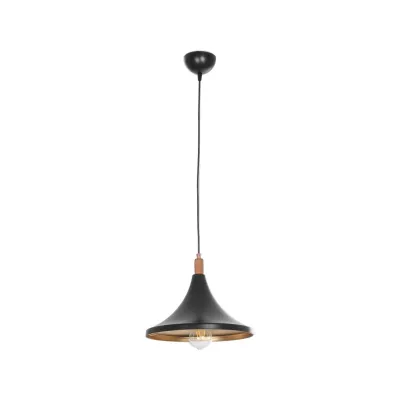 GloboStar® BELFRY 203-0077 Μοντέρνο Κρεμαστό Φωτιστικό Καμπάνα Μονόφωτο 1 x E27 IP20 Μαύρο & Χρυσό Πλαστικό - Μ29.5 x Π29.5 x Υ22cm