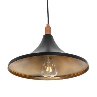 GloboStar® BELFRY 203-0077 Μοντέρνο Κρεμαστό Φωτιστικό Καμπάνα Μονόφωτο 1 x E27 IP20 Μαύρο & Χρυσό Πλαστικό - Μ29.5 x Π29.5 x Υ22cm