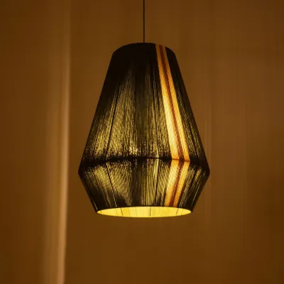 Boho Κρεμαστό Φωτιστικό Πλέγμα SALERNO Μονόφωτο 1 x E27 IP20 Πράσινο, Μπεζ & Καφέ Νήμα - Μ50 x Π50 x Υ60cm