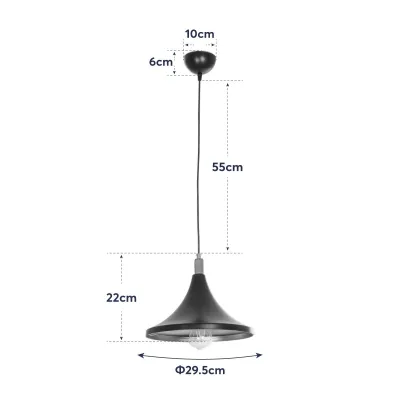 GloboStar® BELFRY 203-0077 Μοντέρνο Κρεμαστό Φωτιστικό Καμπάνα Μονόφωτο 1 x E27 IP20 Μαύρο & Χρυσό Πλαστικό - Μ29.5 x Π29.5 x Υ22cm