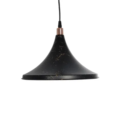 GloboStar® MARBLE 203-0099 Μοντέρνο Κρεμαστό Φωτιστικό Καμπάνα Μονόφωτο 1 x E27 IP20 Μαύρο & Χρυσό Πλαστικό - Μ30 x Π30 x Υ20cm