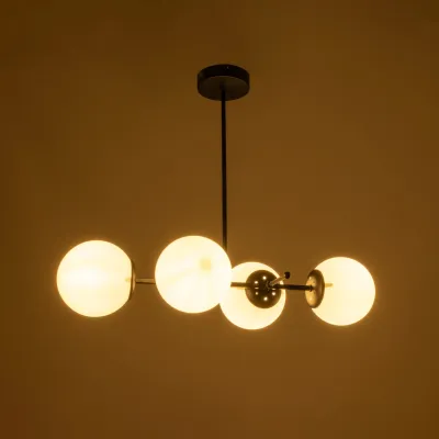 Μοντέρνο πολύφωτο οροφής GLOBUS με 4 ντουί E27 AC 220-240V IP20 λευκό-μαύρο 70x34x15cm