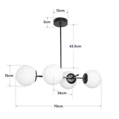 Μοντέρνο πολύφωτο οροφής GLOBUS με 4 ντουί E27 AC 220-240V IP20 λευκό-μαύρο 70x34x15cm