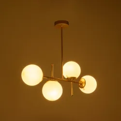 Μοντέρνο πολύφωτο οροφής GLOBUS με 4 ντουί E27 AC 220-240V IP20 λευκό και χρυσό 70x15x34cm