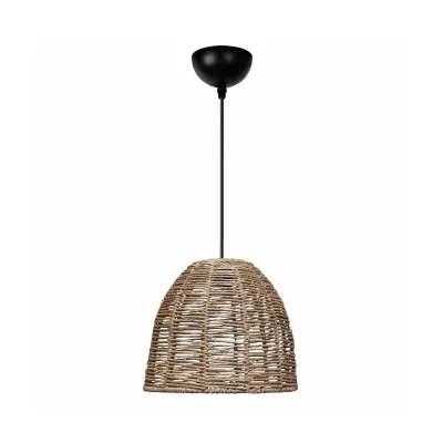 Φωτιστικό Boho κρεμαστό καμπάνα μονόφωτο 1 x E27 IP20 καφε σχοινί με διάσταση  Μ31 x Π31 x Υ26cm