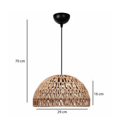 Boho Κρεμαστό Φωτιστικό Καμπάνα SAND Μονόφωτο 1 x E27 IP20 Μπεζ Σχοινί - Μ29 x Π29 x Υ16cm