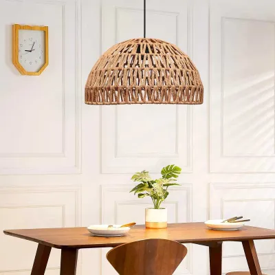 Boho Κρεμαστό Φωτιστικό Καμπάνα SAND Μονόφωτο 1 x E27 IP20 Μπεζ Σχοινί - Μ29 x Π29 x Υ16cm
