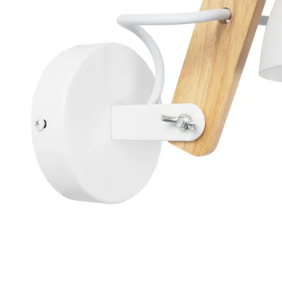 GloboStar® GRANT 00903 Μοντέρνο Φωτιστικό Τοίχου Απλίκα Μονόφωτο Λευκό με Ξύλινο Βραχίονα Μεταλλικό Φ15 x Y12cm