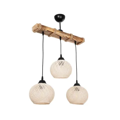 Φωτιστικό LUMA Vintage κρεμαστό  με ράγα τρίφωτο 3 x E27 μπεζ ξύλο μπεζ σχοινί με διάσταση Μ50 x Π20 x Υ63cm