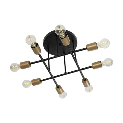 Vintage πολύφωτο οροφής BLAZEA με 8 ντουί E27 AC 220-240V IP20 χρυσό και μαύρο 51x51x7cm Vintage πολύφωτο οροφής BLAZEA με 8 ντουί E27 AC 220-240V IP20 χρυσό και μαύρο 51x51x7cm