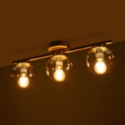 Vintage τρίφωτο φωτιστικό οροφής RADIAM με ντουί 3xE27 AC 220-240V IP20 χρυσό-μελί 61x15x19cm