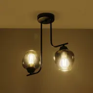 Vintage δίφωτο φωτιστικό οροφής GLOSSA με ντουί 2xE27 AC 220-240V IP20 μαύρο & μαύρο φιμέ 40x15x17cm