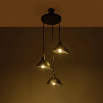GloboStar® RIVE 203-0144 Vintage Κρεμαστό Φωτιστικό Καμπάνα Τρίφωτο 3 x E27 IP20 Μαύρο με Χρυσό Πλαστικό - Μ45 x Π45 x Υ80cm