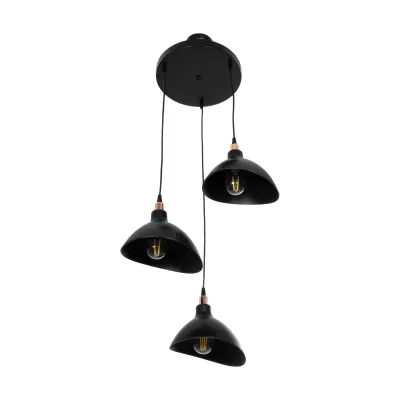 GloboStar® RIVE 203-0144 Vintage Κρεμαστό Φωτιστικό Καμπάνα Τρίφωτο 3 x E27 IP20 Μαύρο με Χρυσό Πλαστικό - Μ45 x Π45 x Υ80cm