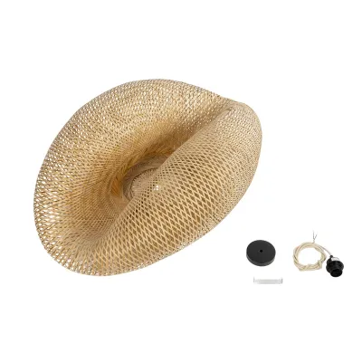 GloboStar® MEXICO 00721 Boho Κρεμαστό Φωτιστικό Ανάρτηση Μονόφωτο 1 x E27 IP20 Μπεζ Ξύλο - Μ100 x Π80 x Y35cm