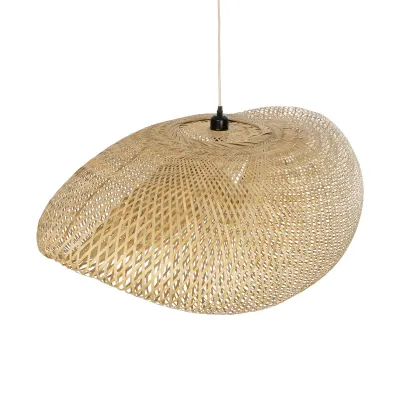 GloboStar® MEXICO 00721 Boho Κρεμαστό Φωτιστικό Ανάρτηση Μονόφωτο 1 x E27 IP20 Μπεζ Ξύλο - Μ100 x Π80 x Y35cm