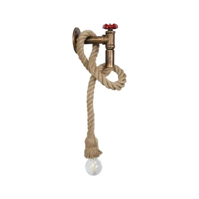 GloboStar® TROUVER 01183 Vintage Industrial Φωτιστικό Τοίχου Απλίκα Μονόφωτο Μπρούτζινο Σκουριά Μεταλλικό με Μπεζ Σχοινί Μ14.5 x Π3.3 x Υ16cm