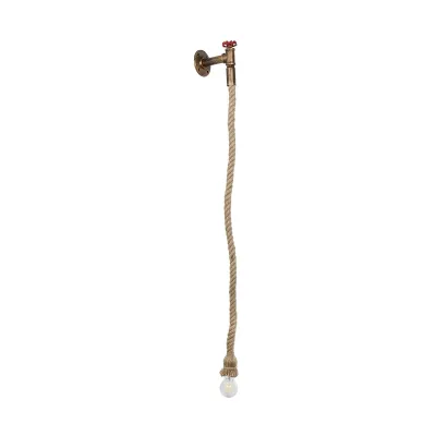 GloboStar® TROUVER 01183 Vintage Industrial Φωτιστικό Τοίχου Απλίκα Μονόφωτο Μπρούτζινο Σκουριά Μεταλλικό με Μπεζ Σχοινί Μ14.5 x Π3.3 x Υ16cm