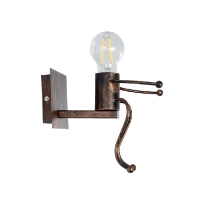 GloboStar® LITTLE MAN 01592 Μοντέρνο Φωτιστικό Τοίχου Απλίκα Μονόφωτο Καφέ Σκουριά Μεταλλικό Μ12 x Π19 x Υ17cm