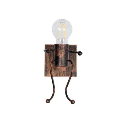 GloboStar® LITTLE MAN 01592 Μοντέρνο Φωτιστικό Τοίχου Απλίκα Μονόφωτο Καφέ Σκουριά Μεταλλικό Μ12 x Π19 x Υ17cm