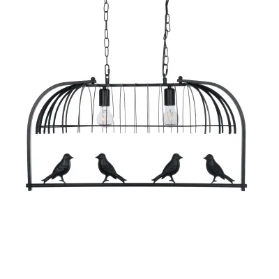 GloboStar® NEST 01643 Vintage Κρεμαστό Φωτιστικό Φιγούρα Δίφωτο 2 x E27 IP20 Μαύρο Μέταλλο με Πράσινο Πλαστικό - Μ73.6 x Π37.5 x Y38cm