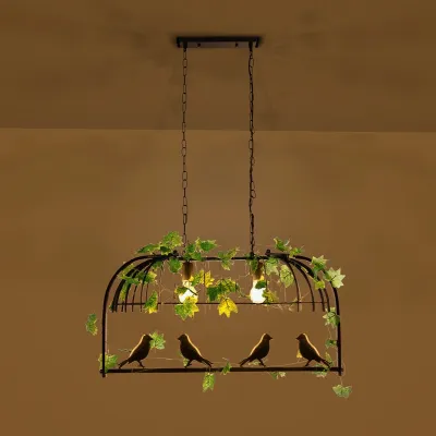 GloboStar® NEST 01643 Vintage Κρεμαστό Φωτιστικό Φιγούρα Δίφωτο 2 x E27 IP20 Μαύρο Μέταλλο με Πράσινο Πλαστικό - Μ73.6 x Π37.5 x Y38cm