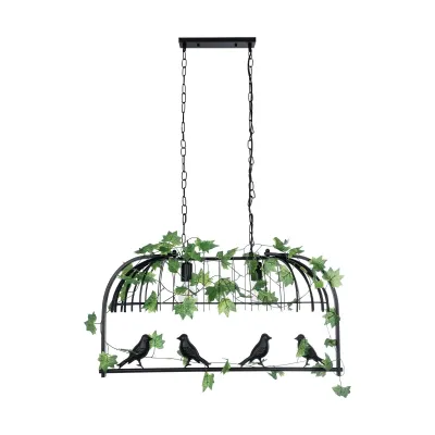 GloboStar® NEST 01643 Vintage Κρεμαστό Φωτιστικό Φιγούρα Δίφωτο 2 x E27 IP20 Μαύρο Μέταλλο με Πράσινο Πλαστικό - Μ73.6 x Π37.5 x Y38cm