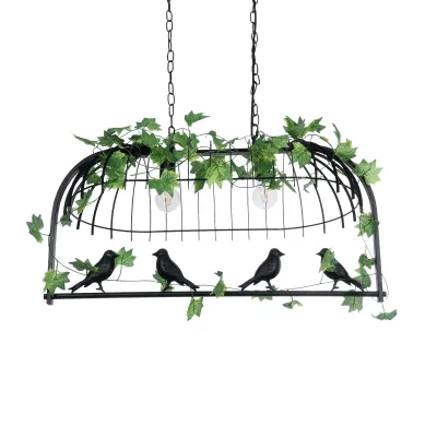 GloboStar® NEST 01643 Vintage Κρεμαστό Φωτιστικό Φιγούρα Δίφωτο 2 x E27 IP20 Μαύρο Μέταλλο με Πράσινο Πλαστικό - Μ73.6 x Π37.5 x Y38cm