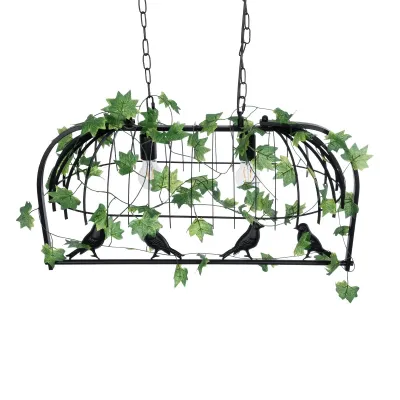 GloboStar® NEST 01643 Vintage Κρεμαστό Φωτιστικό Φιγούρα Δίφωτο 2 x E27 IP20 Μαύρο Μέταλλο με Πράσινο Πλαστικό - Μ73.6 x Π37.5 x Y38cm