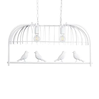 GloboStar® NEST 01644 Vintage Κρεμαστό Φωτιστικό Φιγούρα Δίφωτο 2 x E27 IP20 Λευκό Μέταλλο με Πράσινο Πλαστικό - Μ73.6 x Π37.5 x Y38cm