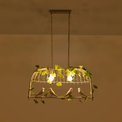 GloboStar® NEST 01644 Vintage Κρεμαστό Φωτιστικό Φιγούρα Δίφωτο 2 x E27 IP20 Λευκό Μέταλλο με Πράσινο Πλαστικό - Μ73.6 x Π37.5 x Y38cm