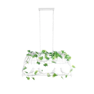 GloboStar® NEST 01644 Vintage Κρεμαστό Φωτιστικό Φιγούρα Δίφωτο 2 x E27 IP20 Λευκό Μέταλλο με Πράσινο Πλαστικό - Μ73.6 x Π37.5 x Y38cm
