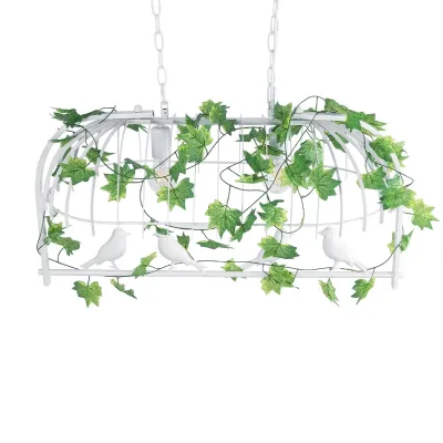 GloboStar® NEST 01644 Vintage Κρεμαστό Φωτιστικό Φιγούρα Δίφωτο 2 x E27 IP20 Λευκό Μέταλλο με Πράσινο Πλαστικό - Μ73.6 x Π37.5 x Y38cm