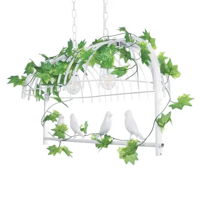 GloboStar® NEST 01644 Vintage Κρεμαστό Φωτιστικό Φιγούρα Δίφωτο 2 x E27 IP20 Λευκό Μέταλλο με Πράσινο Πλαστικό - Μ73.6 x Π37.5 x Y38cm