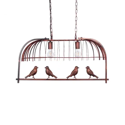 GloboStar® NEST 01645 Vintage Κρεμαστό Φωτιστικό Φιγούρα Δίφωτο 2 x E27 IP20 Χάλκινο Μέταλλο με Πράσινο Πλαστικό - Μ73.6 x Π37.5 x Y38.5cm