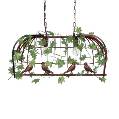 GloboStar® NEST 01645 Vintage Κρεμαστό Φωτιστικό Φιγούρα Δίφωτο 2 x E27 IP20 Χάλκινο Μέταλλο με Πράσινο Πλαστικό - Μ73.6 x Π37.5 x Y38.5cm