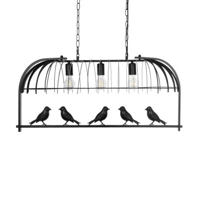 GloboStar® NEST 01646 Vintage Κρεμαστό Φωτιστικό Φιγούρα Τρίφωτο 3 x E27 IP20 Μαύρο Μέταλλο με Πράσινο Πλαστικό - Μ85.5 x Π37.5 x Y38cm