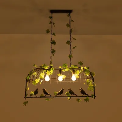GloboStar® NEST 01646 Vintage Κρεμαστό Φωτιστικό Φιγούρα Τρίφωτο 3 x E27 IP20 Μαύρο Μέταλλο με Πράσινο Πλαστικό - Μ85.5 x Π37.5 x Y38cm